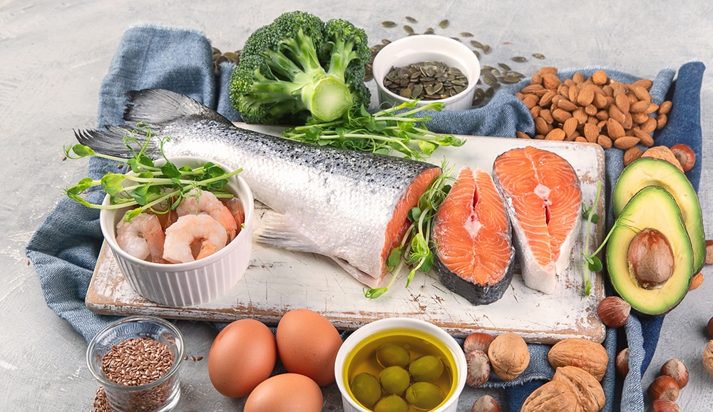 a plate containing oily fish and other foods high in omega 3